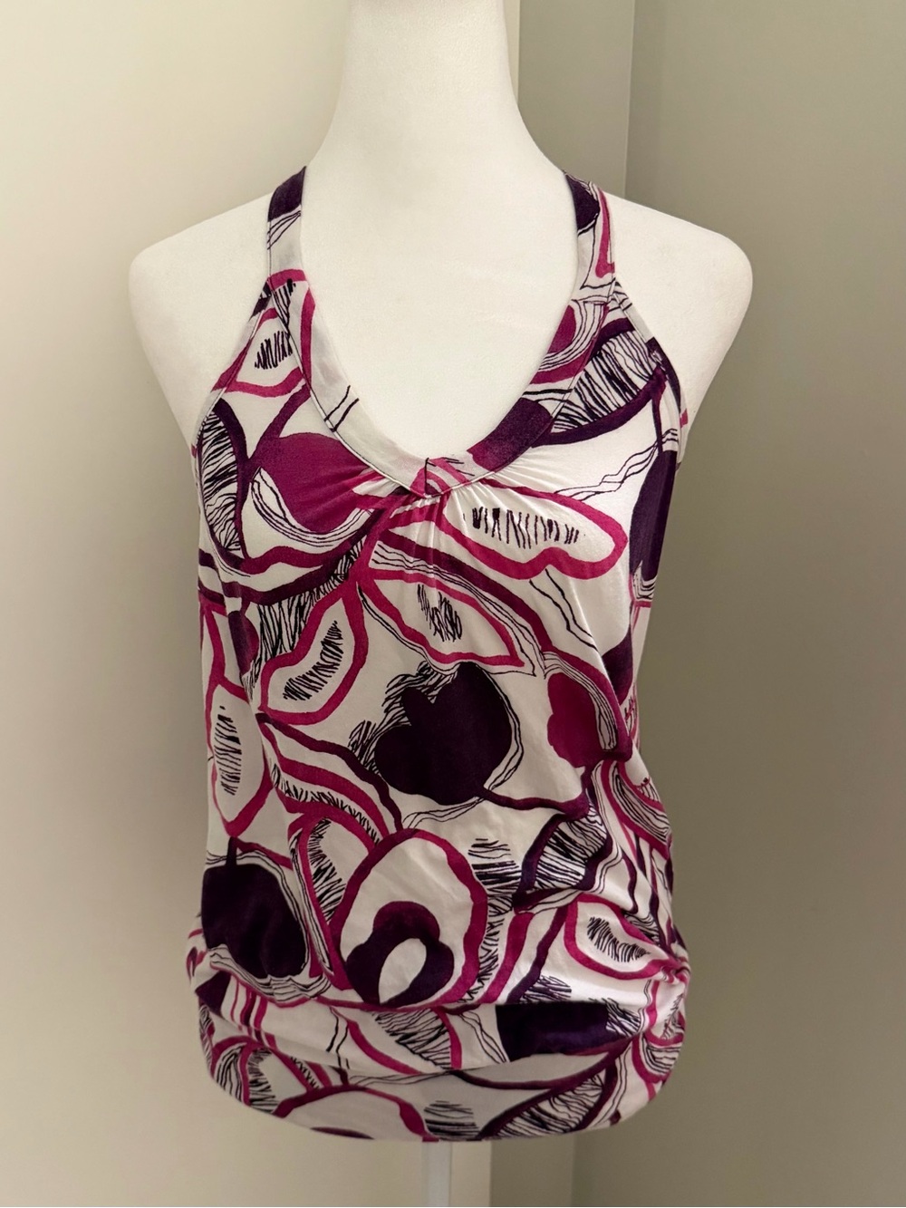 Y2K American Eagle Outfitters Pink & Purple Floral Abstract V-Neck Halter Tank
